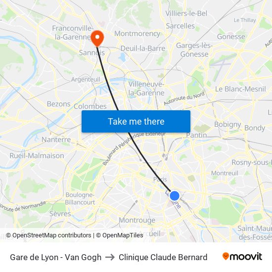 Gare de Lyon - Van Gogh to Clinique Claude Bernard map