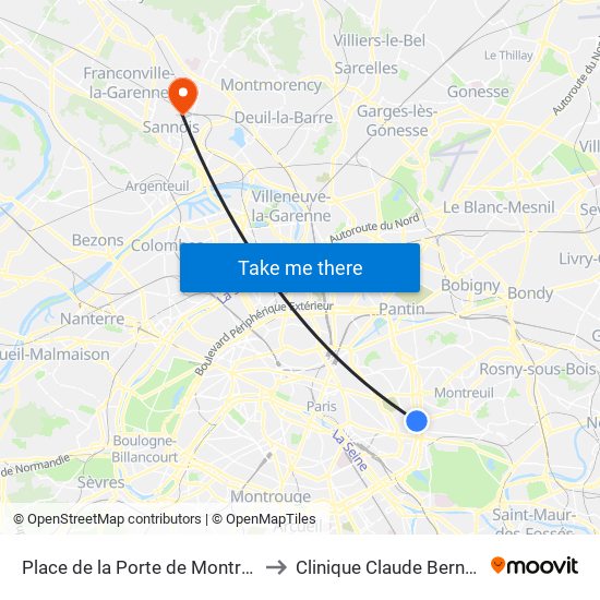 Place de la Porte de Montreuil to Clinique Claude Bernard map