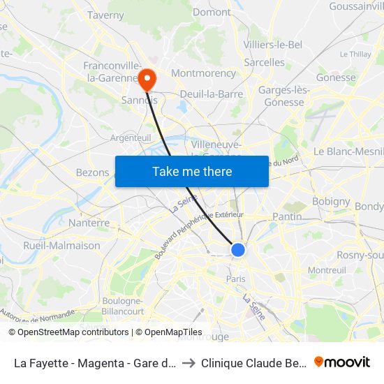 La Fayette - Magenta - Gare du Nord to Clinique Claude Bernard map