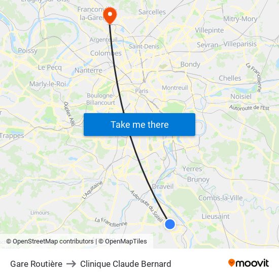 Gare Routière to Clinique Claude Bernard map