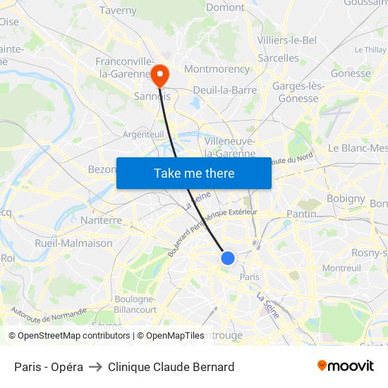 Paris - Opéra to Clinique Claude Bernard map
