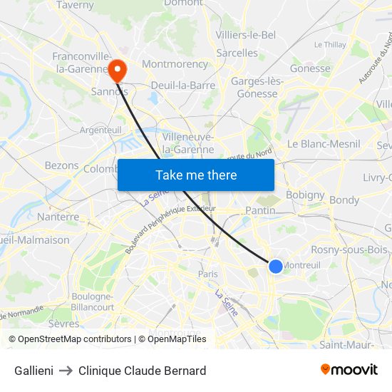 Gallieni to Clinique Claude Bernard map