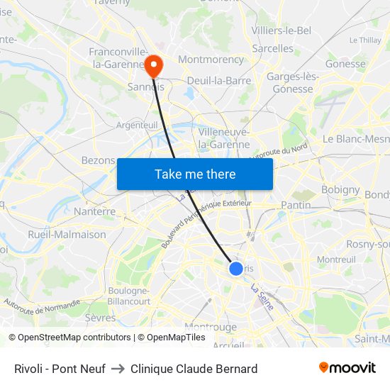 Rivoli - Pont Neuf to Clinique Claude Bernard map