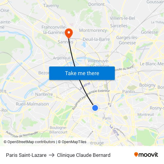 Paris Saint-Lazare to Clinique Claude Bernard map