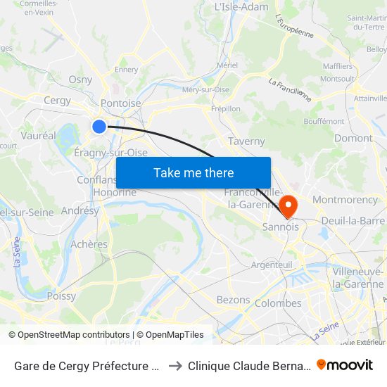 Gare de Cergy Préfecture (C) to Clinique Claude Bernard map
