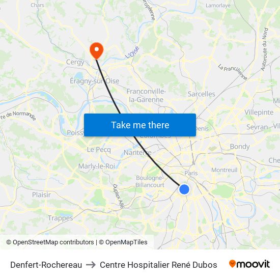 Denfert-Rochereau to Centre Hospitalier René Dubos map