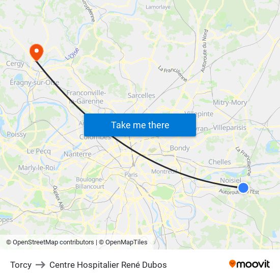 Torcy to Centre Hospitalier René Dubos map