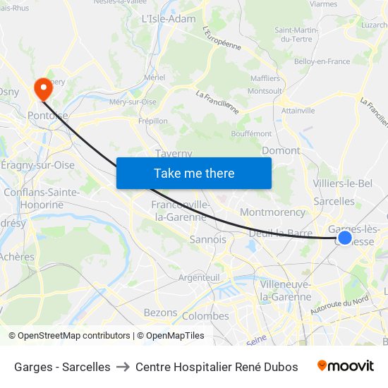 Garges - Sarcelles to Centre Hospitalier René Dubos map
