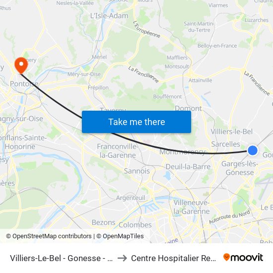 Villiers-Le-Bel - Gonesse - Arnouville to Centre Hospitalier René Dubos map