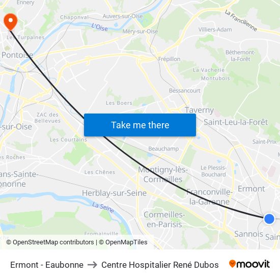 Ermont - Eaubonne to Centre Hospitalier René Dubos map