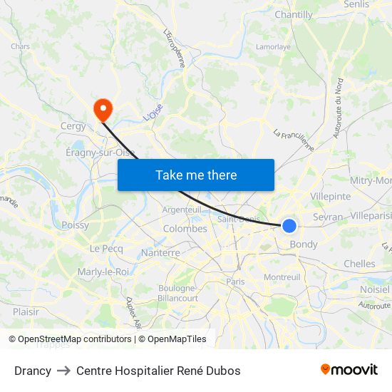 Drancy to Centre Hospitalier René Dubos map