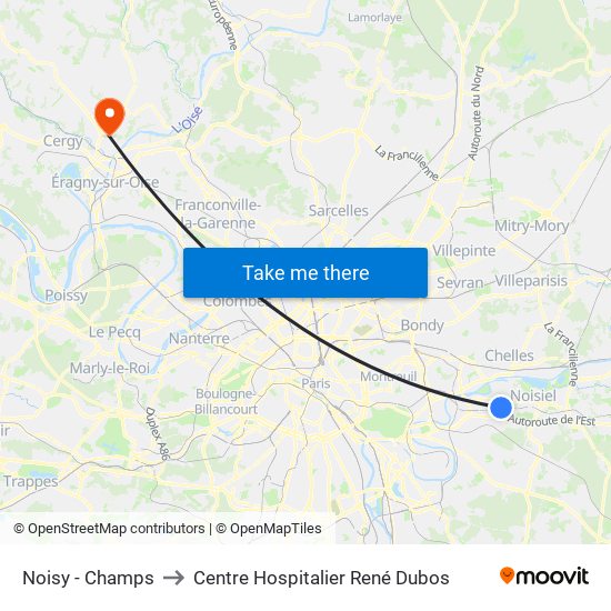Noisy - Champs to Centre Hospitalier René Dubos map
