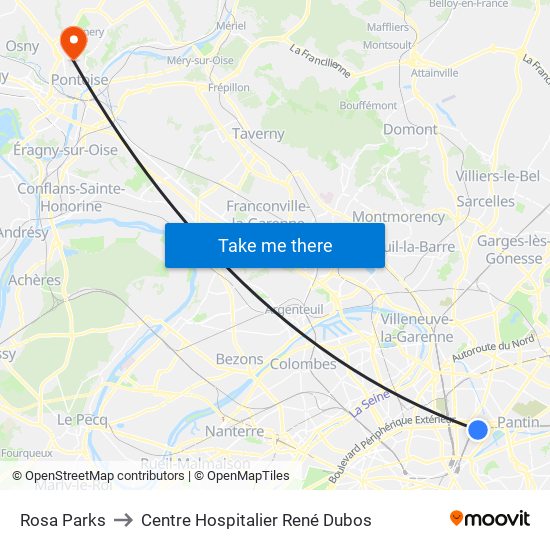 Rosa Parks to Centre Hospitalier René Dubos map