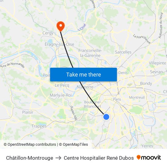 Châtillon-Montrouge to Centre Hospitalier René Dubos map