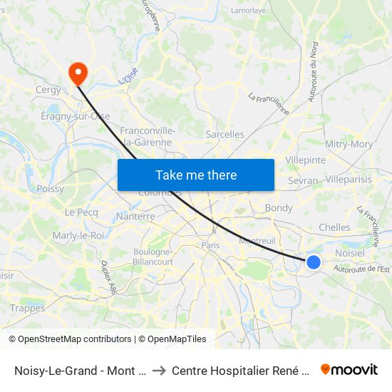 Noisy-Le-Grand - Mont D'Est to Centre Hospitalier René Dubos map