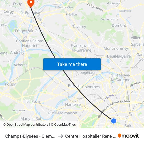 Champs-Élysées - Clemenceau to Centre Hospitalier René Dubos map