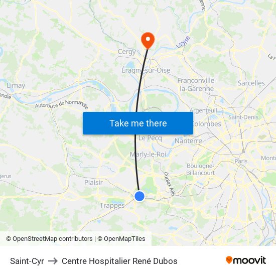 Saint-Cyr to Centre Hospitalier René Dubos map