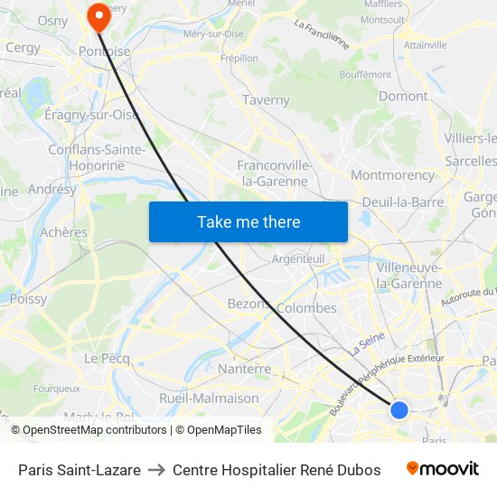 Paris Saint-Lazare to Centre Hospitalier René Dubos map