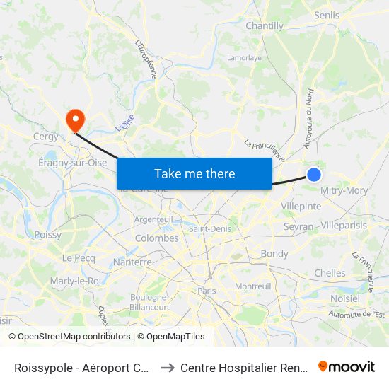 Roissypole - Aéroport Cdg1 (G1) to Centre Hospitalier René Dubos map