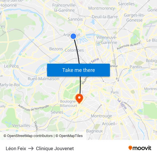 Léon Feix to Clinique Jouvenet map