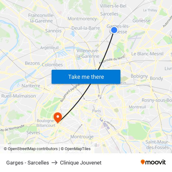 Garges - Sarcelles to Clinique Jouvenet map