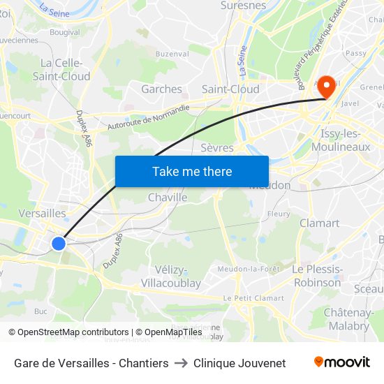 Gare de Versailles - Chantiers to Clinique Jouvenet map