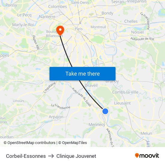 Corbeil-Essonnes to Clinique Jouvenet map