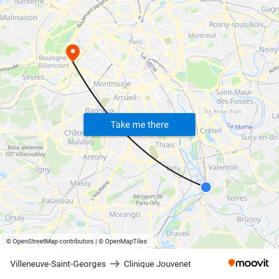 Villeneuve-Saint-Georges to Clinique Jouvenet map