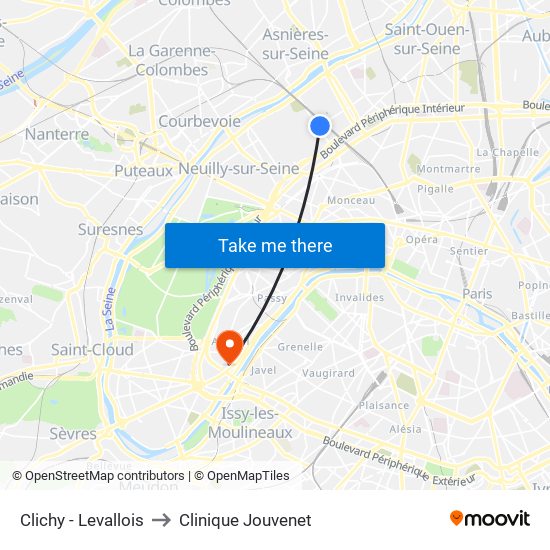 Clichy - Levallois to Clinique Jouvenet map
