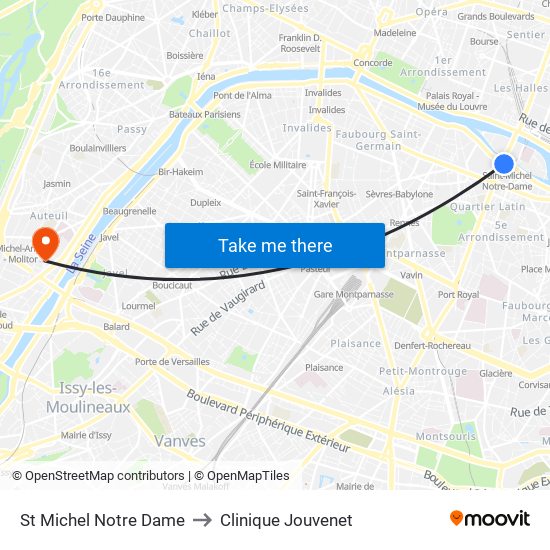 St Michel Notre Dame to Clinique Jouvenet map