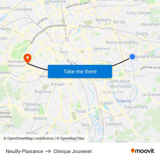Neuilly-Plaisance to Clinique Jouvenet map