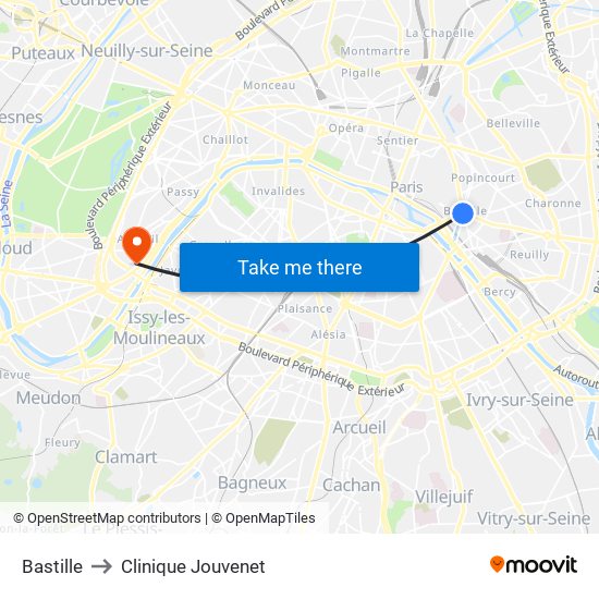 Bastille to Clinique Jouvenet map