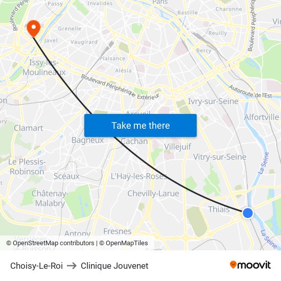 Choisy-Le-Roi to Clinique Jouvenet map