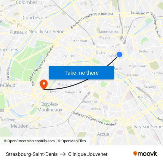 Strasbourg-Saint-Denis to Clinique Jouvenet map