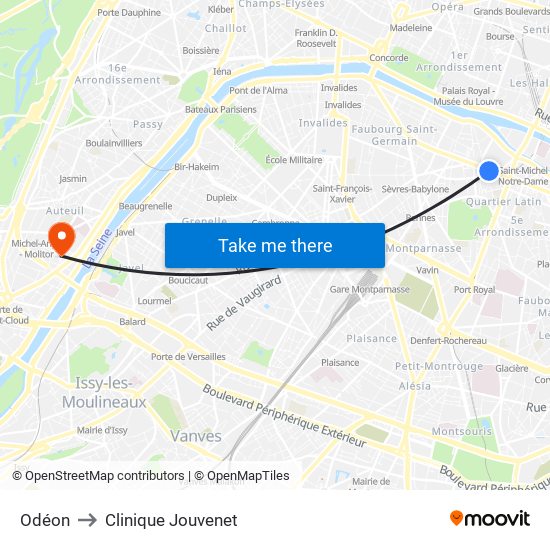 Odéon to Clinique Jouvenet map