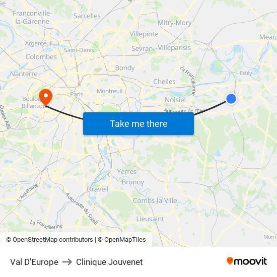 Val D'Europe to Clinique Jouvenet map