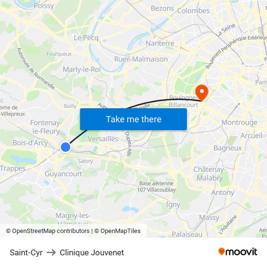 Saint-Cyr to Clinique Jouvenet map