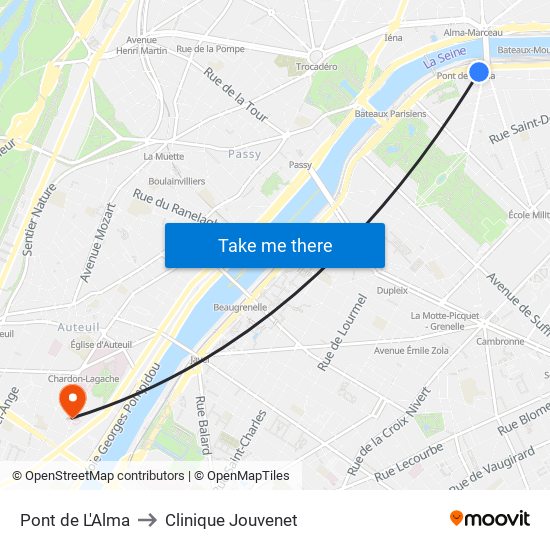 Pont de L'Alma to Clinique Jouvenet map