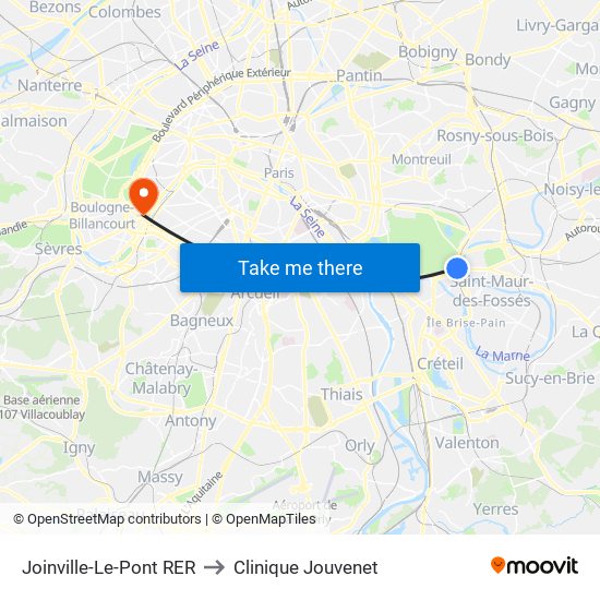 Joinville-Le-Pont RER to Clinique Jouvenet map