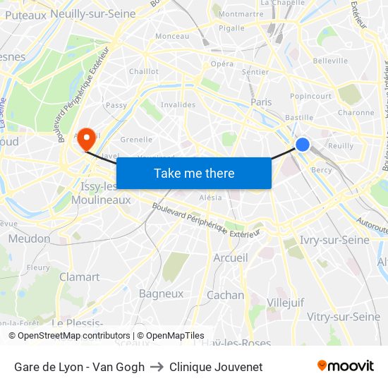 Gare de Lyon - Van Gogh to Clinique Jouvenet map