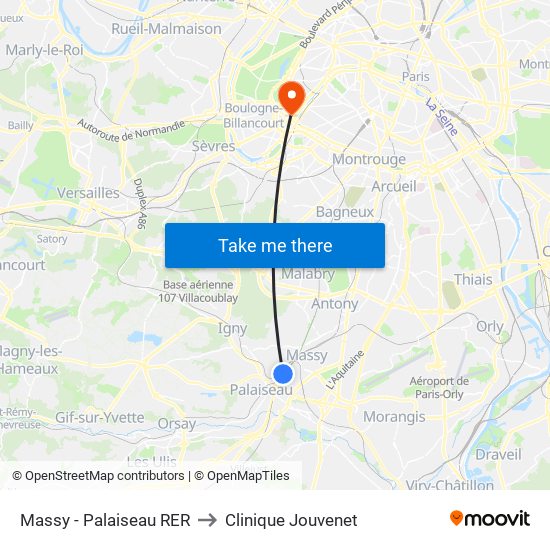 Massy - Palaiseau RER to Clinique Jouvenet map