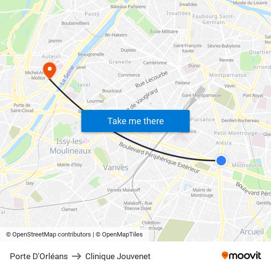 Porte D'Orléans to Clinique Jouvenet map
