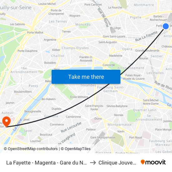 La Fayette - Magenta - Gare du Nord to Clinique Jouvenet map