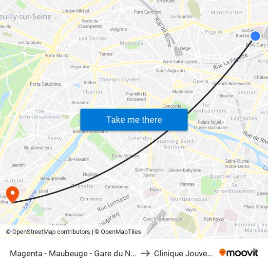 Magenta - Maubeuge - Gare du Nord to Clinique Jouvenet map