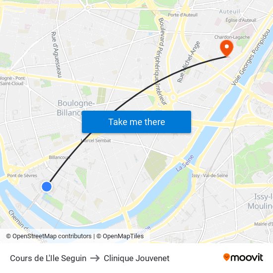 Cours de L'Ile Seguin to Clinique Jouvenet map