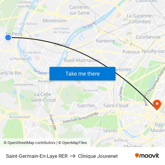Saint-Germain-En-Laye RER to Clinique Jouvenet map