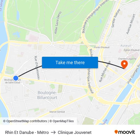 Rhin Et Danube - Métro to Clinique Jouvenet map
