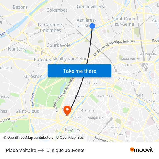 Place Voltaire to Clinique Jouvenet map