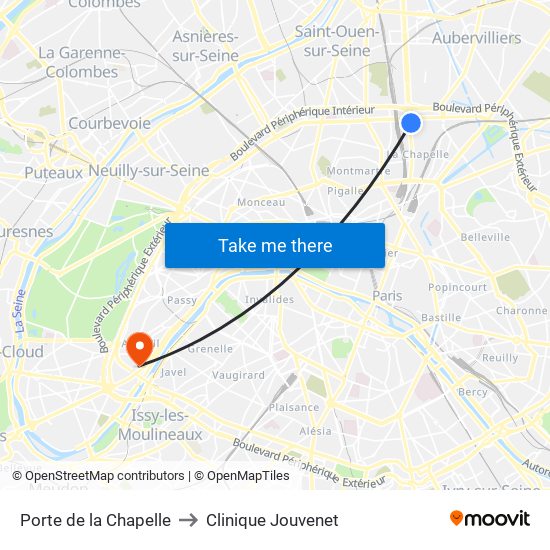 Porte de la Chapelle to Clinique Jouvenet map