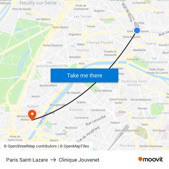 Paris Saint-Lazare to Clinique Jouvenet map